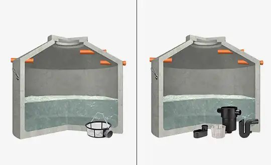 Betonzisterne mit Gartenfiler oder Hausfilter Betonzisternen mit verschiedenen Filtern